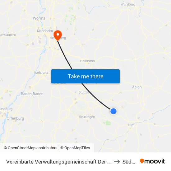 Vereinbarte Verwaltungsgemeinschaft Der Gemeinde Deggingen to Südstadt map