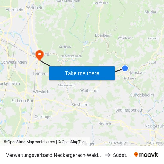 Verwaltungsverband Neckargerach-Waldbrunn to Südstadt map