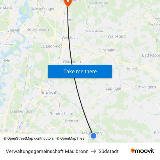 Verwaltungsgemeinschaft Maulbronn to Südstadt map
