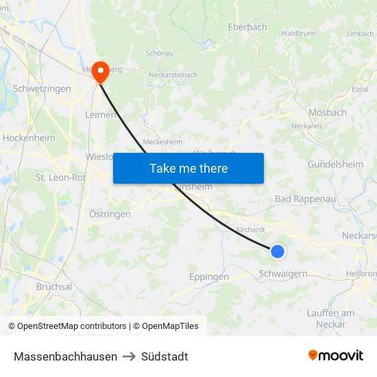 Massenbachhausen to Südstadt map