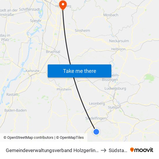 Gemeindeverwaltungsverband Holzgerlingen to Südstadt map