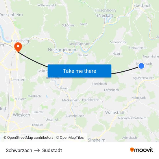 Schwarzach to Südstadt map