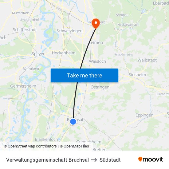 Verwaltungsgemeinschaft Bruchsal to Südstadt map