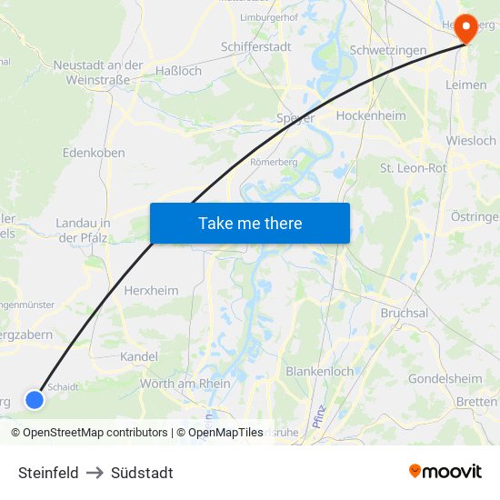 Steinfeld to Südstadt map