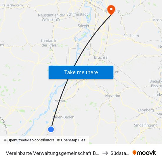 Vereinbarte Verwaltungsgemeinschaft Bühl to Südstadt map