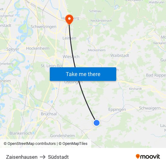 Zaisenhausen to Südstadt map