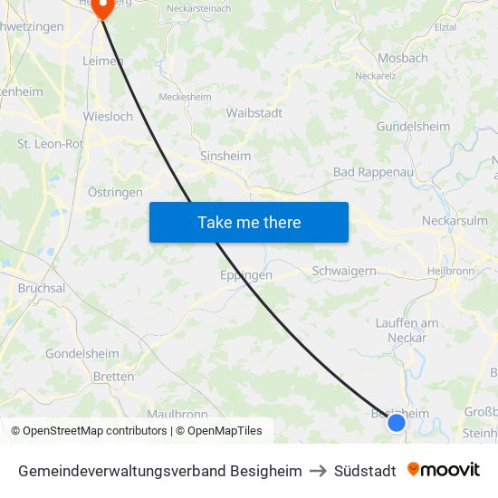 Gemeindeverwaltungsverband Besigheim to Südstadt map