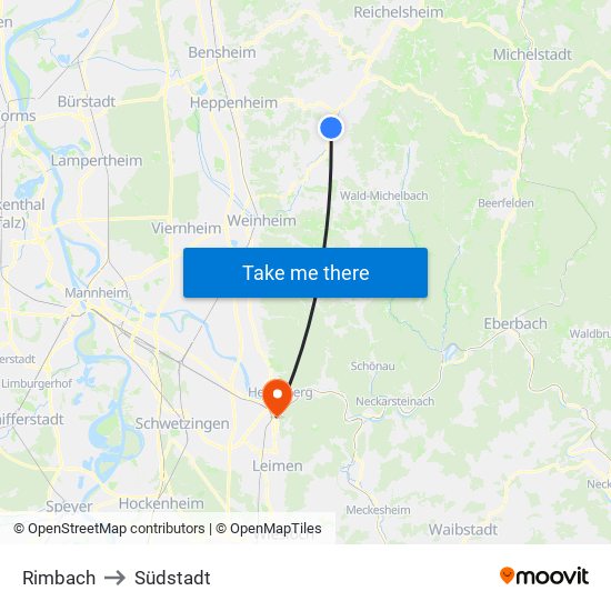 Rimbach to Südstadt map