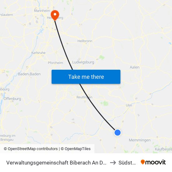 Verwaltungsgemeinschaft Biberach An Der Riß to Südstadt map