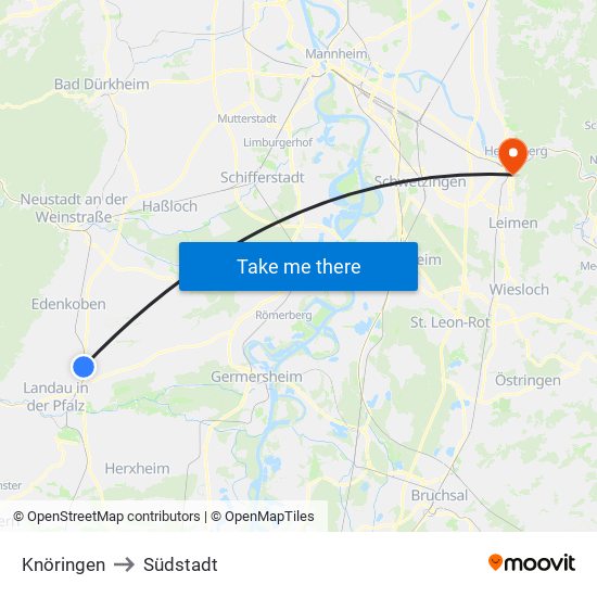 Knöringen to Südstadt map