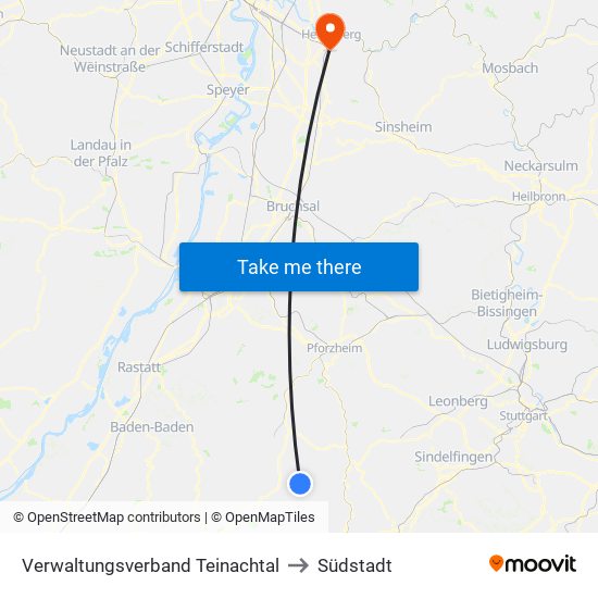 Verwaltungsverband Teinachtal to Südstadt map