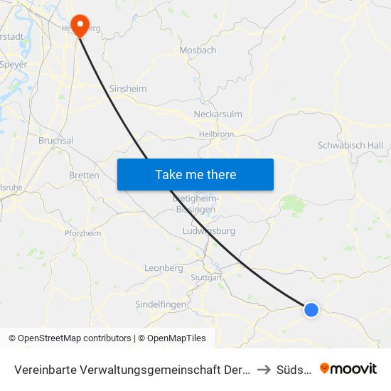 Vereinbarte Verwaltungsgemeinschaft Der Stadt Uhingen to Südstadt map