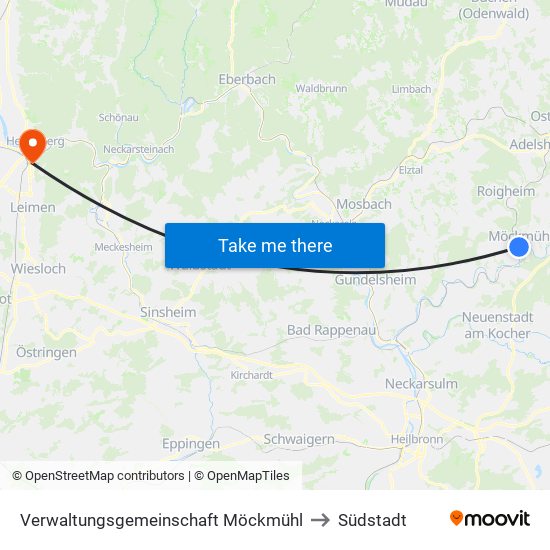 Verwaltungsgemeinschaft Möckmühl to Südstadt map