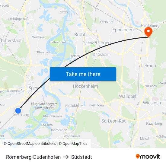 Römerberg-Dudenhofen to Südstadt map