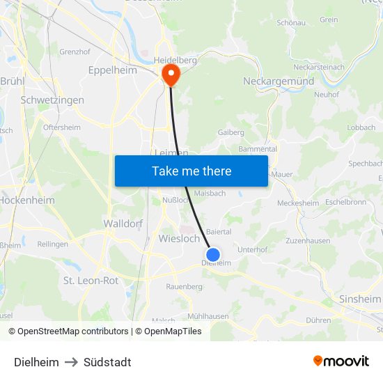 Dielheim to Südstadt map