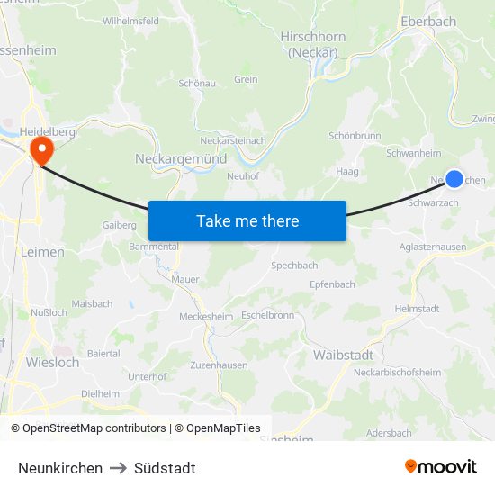 Neunkirchen to Südstadt map