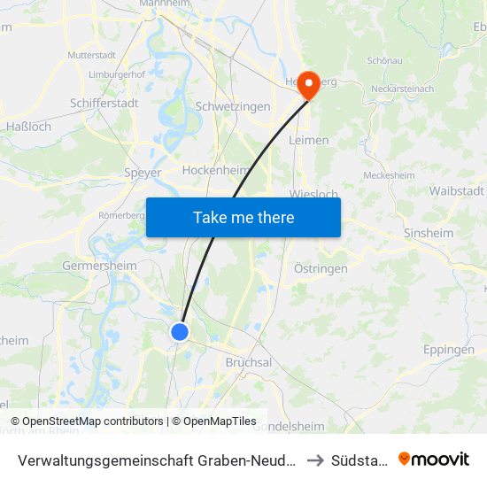 Verwaltungsgemeinschaft Graben-Neudorf to Südstadt map