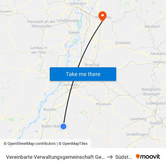 Vereinbarte Verwaltungsgemeinschaft Gernsbach to Südstadt map