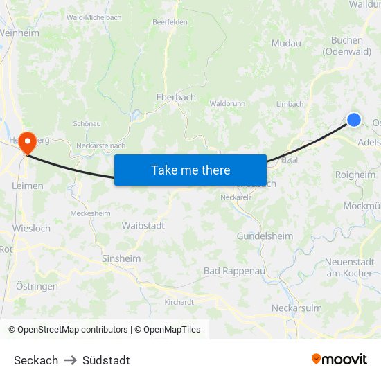 Seckach to Südstadt map