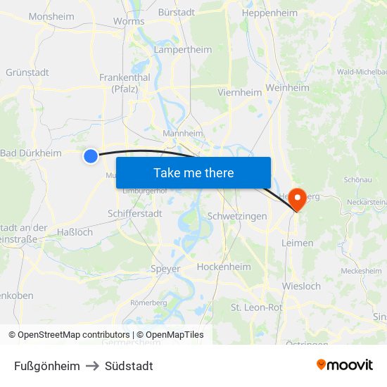 Fußgönheim to Südstadt map