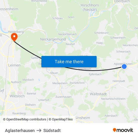 Aglasterhausen to Südstadt map