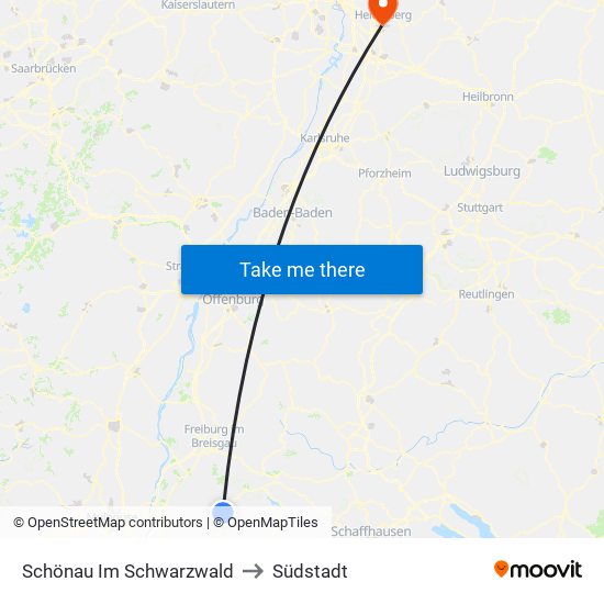 Schönau Im Schwarzwald to Südstadt map