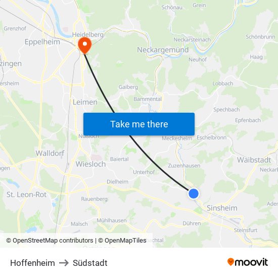 Hoffenheim to Südstadt map