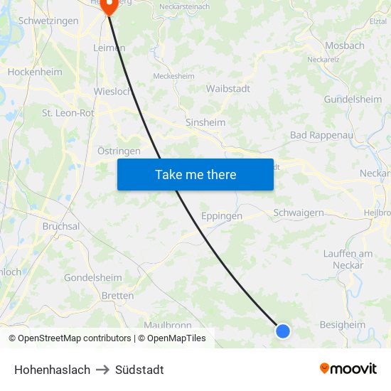 Hohenhaslach to Südstadt map