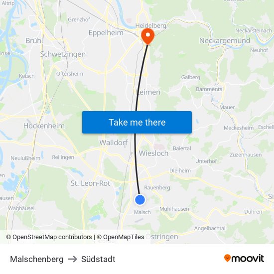 Malschenberg to Südstadt map