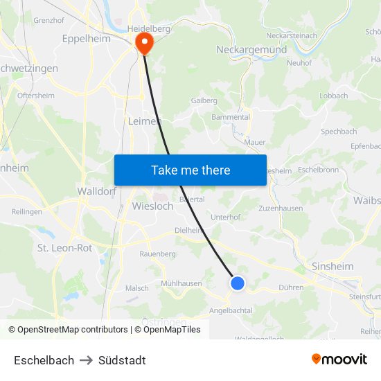 Eschelbach to Südstadt map
