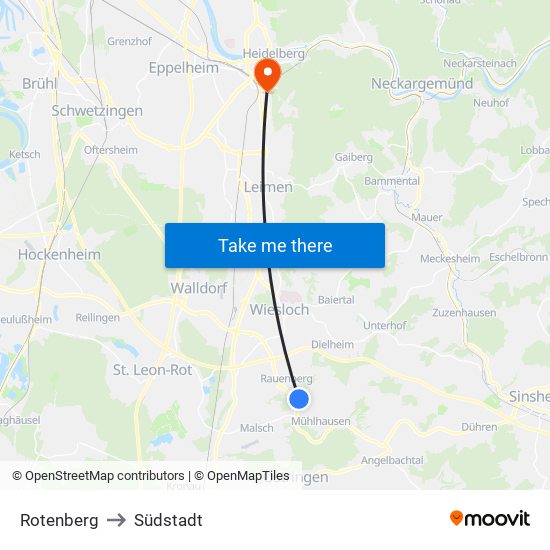 Rotenberg to Südstadt map