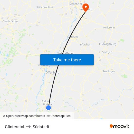 Günterstal to Südstadt map