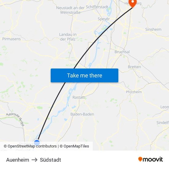 Auenheim to Südstadt map