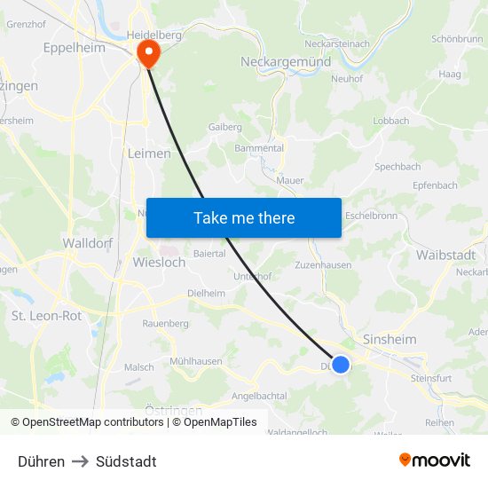 Dühren to Südstadt map