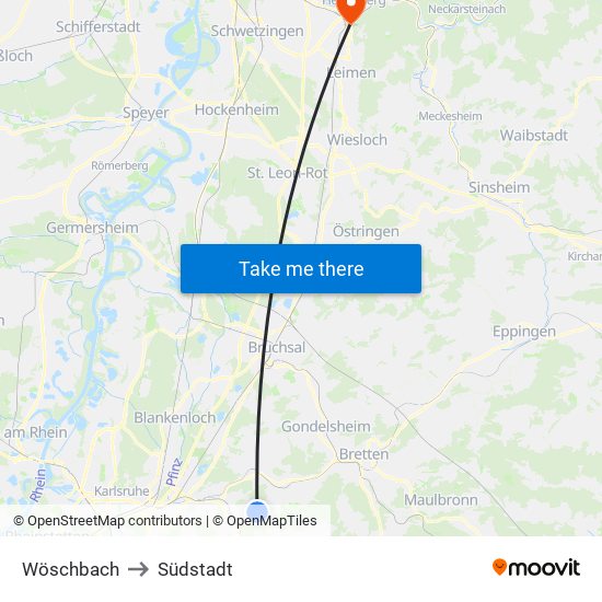 Wöschbach to Südstadt map