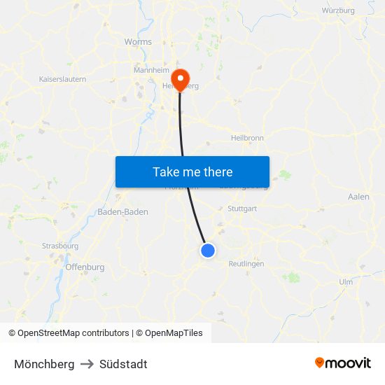 Mönchberg to Südstadt map