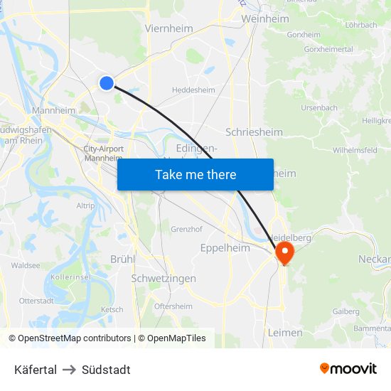 Käfertal to Südstadt map