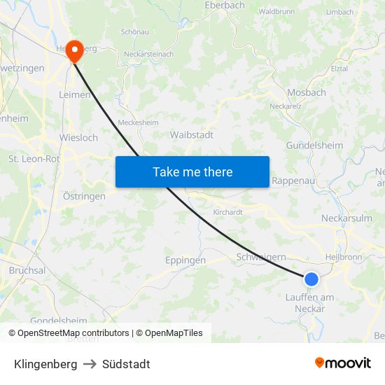 Klingenberg to Südstadt map