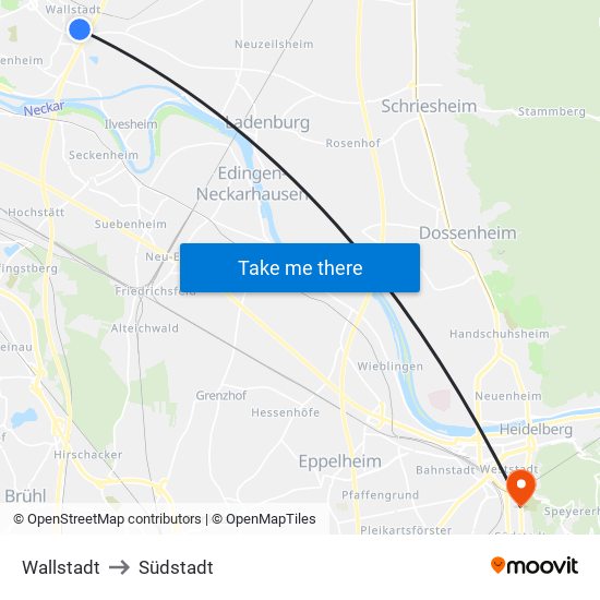 Wallstadt to Südstadt map