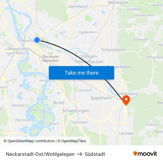 Neckarstadt-Ost/Wohlgelegen to Südstadt map