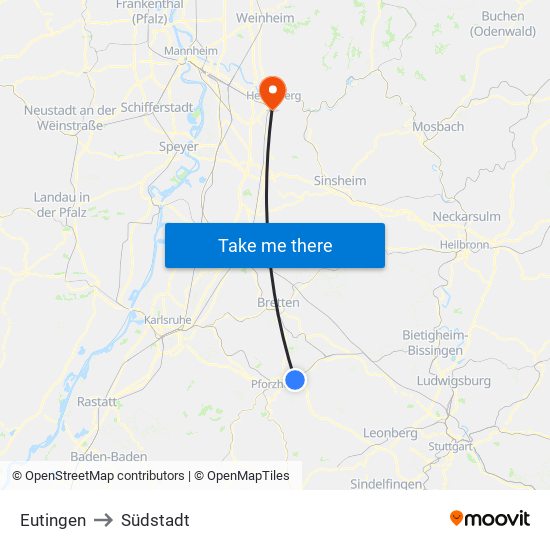 Eutingen to Südstadt map