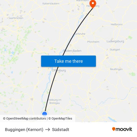 Buggingen (Kernort) to Südstadt map