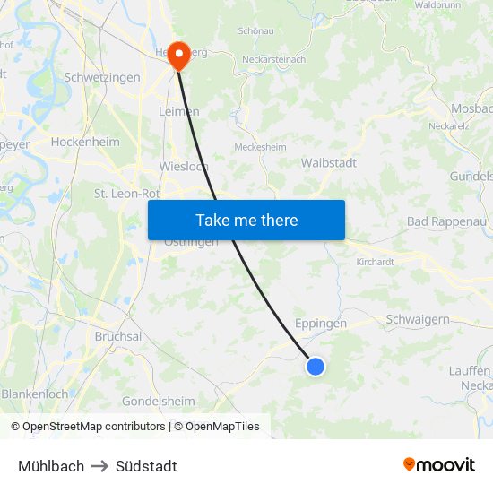 Mühlbach to Südstadt map