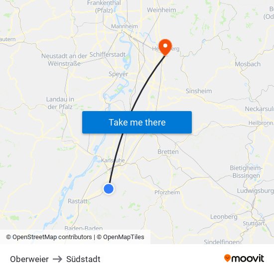 Oberweier to Südstadt map