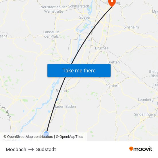 Mösbach to Südstadt map