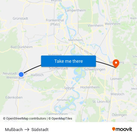 Mußbach to Südstadt map