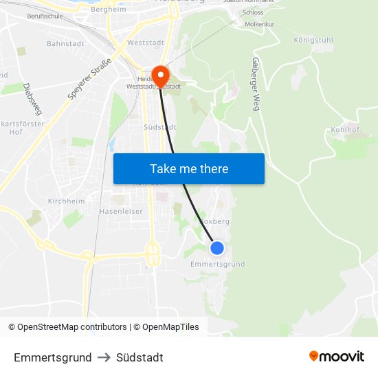 Emmertsgrund to Südstadt map