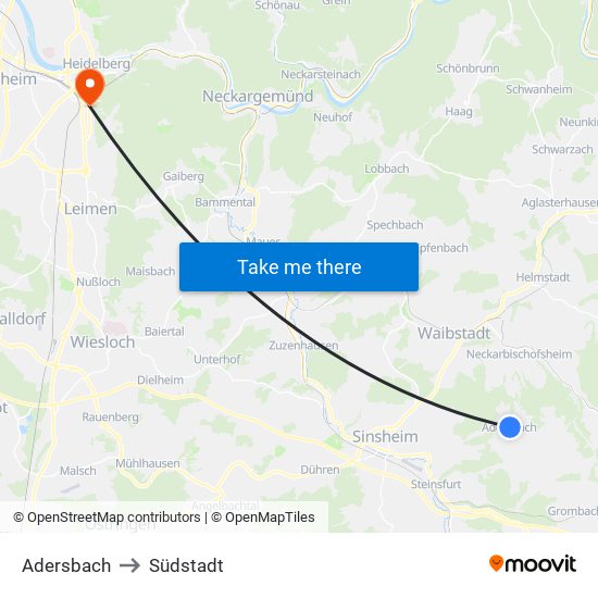 Adersbach to Südstadt map