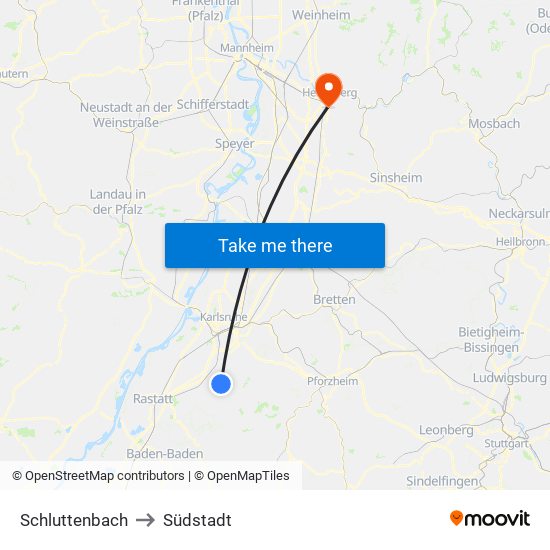 Schluttenbach to Südstadt map