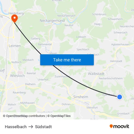 Hasselbach to Südstadt map